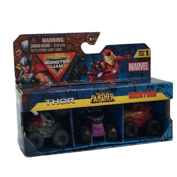 Monster Jam Mini Trucks Marvel Thor Black Panther Iron Man Series 1 New - Picture 1 of 8